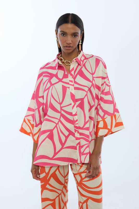 CAMISA ESTAMPADA ROSA E LARANJA - LOLA CASADEMUNT