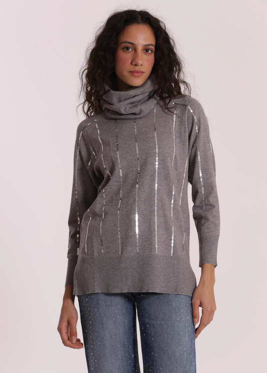 CAMISOLA DE MALHA COM PORMENORES EM LANTEJOULAS - MIMI MUA