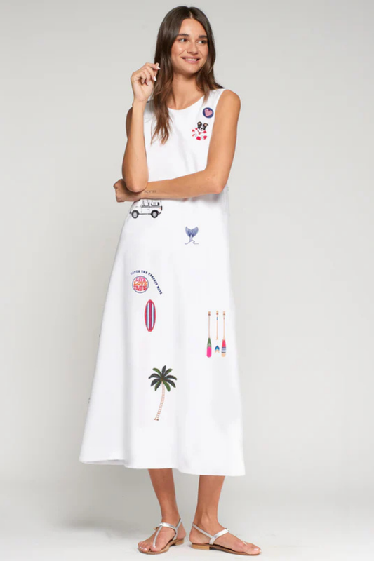 VESTIDO MIDI SEM MANGAS COM BORDADOS SURF - VILAGALLO