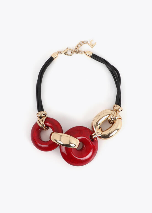 COLAR COM ACRÍLICOS VERMELHOS E DOURADOS - LOLA CASADEMUNT