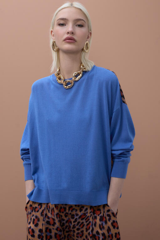 JERSEY AZUL COM COSTAS ACETINADAS ANIMAL PRINT - LOLA CASADEMUNT BY MAITE