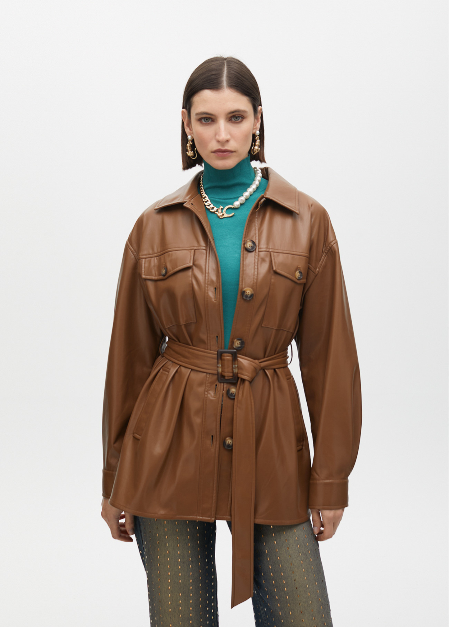 CASACO DE COURO SINTÉTICO CAMEL - LOLA CASADEMUNT