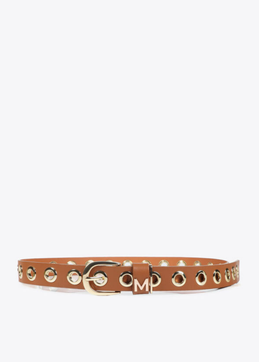 CINTO DE ECOPELE CAMEL COM ILHOSES DOURADAS - LOLA CASADEMUNT
