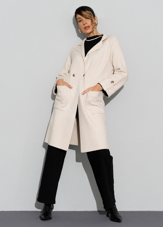 CASACO DE MALHA SUAVE COMPRIDO COM GOLA DE LAPELA - FERRACHE