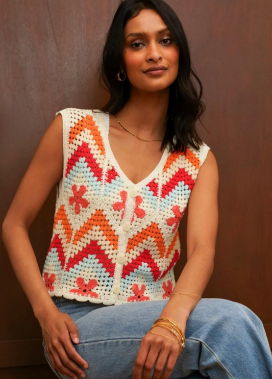 COLETE EM CROCHET MULTICOLOR COM BOTÕES - ALIBY