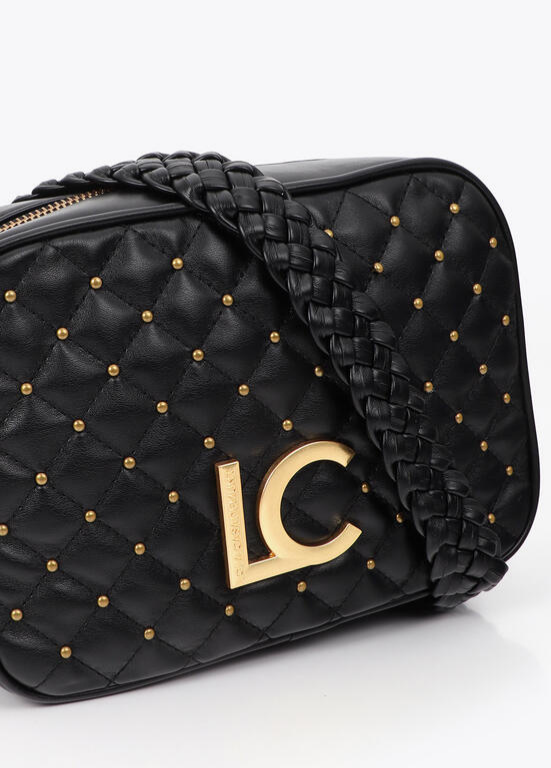 MALA PRETA EM ECOPELE COM EFEITO METALASSÉ E TACHAS DOURADAS LC - LOLA CASADEMUNT