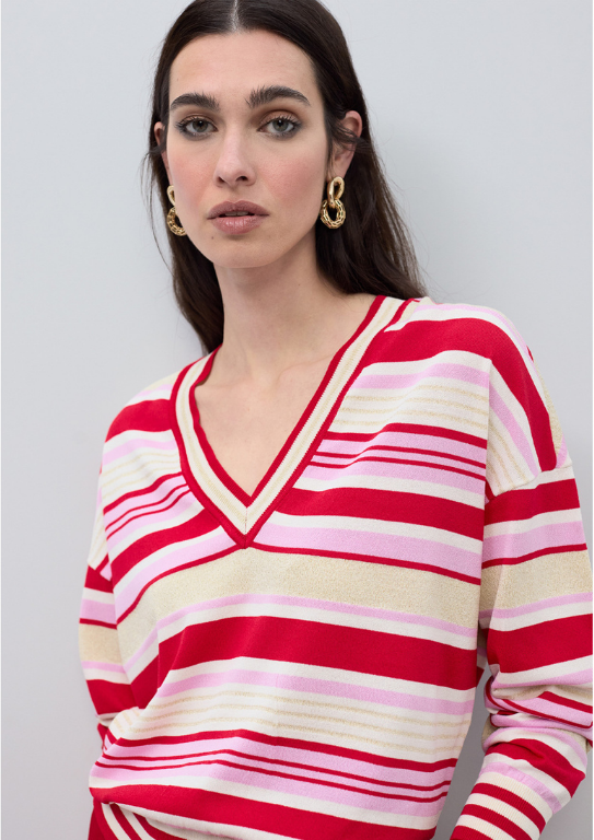 CAMISOLA DE MALHA DECOTE EM V TRICOLOR - LOLA CASADEMUNT