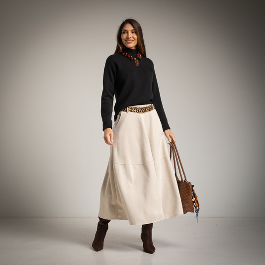 SAIA TIPO CAMURÇA BEGE COM CINTO ANIMAL PRINT - ALBANOS