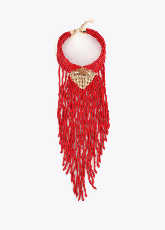 COLAR TIPO GARGANTILHA VERMELHA E DOURADA - LOLA CASADEMUNT