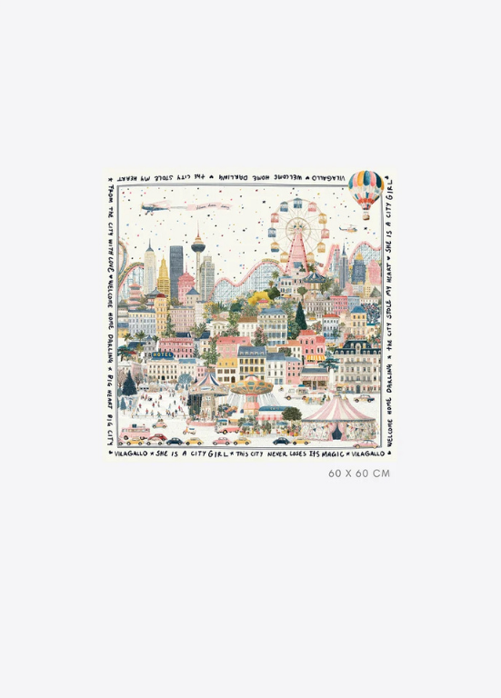 MINI LENÇO 60x60 DE SEDA COM ESTAMPADO ARQUITETÓNICO - VILAGALLO