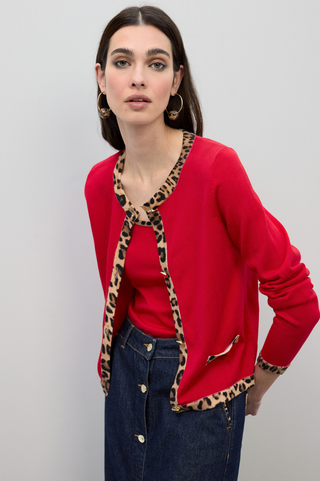 CARDIGAN COM CONTRASTE ANIMAL PRINT - LOLA CASADEMUNT