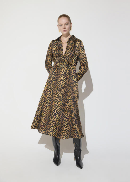 VESTIDO COM ESTAMPA ANIMAL PRINT E CINTO COM FIVELA DOURADA BY MAITE - LOLA CASADEMUNT