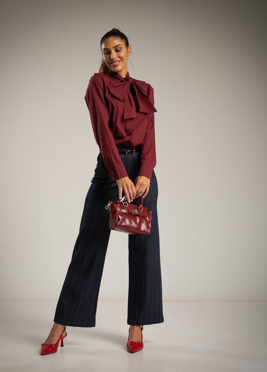 CAMISA BORDEAUX COM LAÇO NA GOLA - ALBANOS