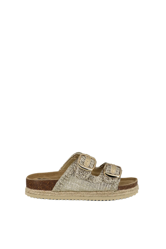 CHINELAS COM 2 TIRAS LARGAS ENTRANÇADAS DOURADAS - XTI shoes