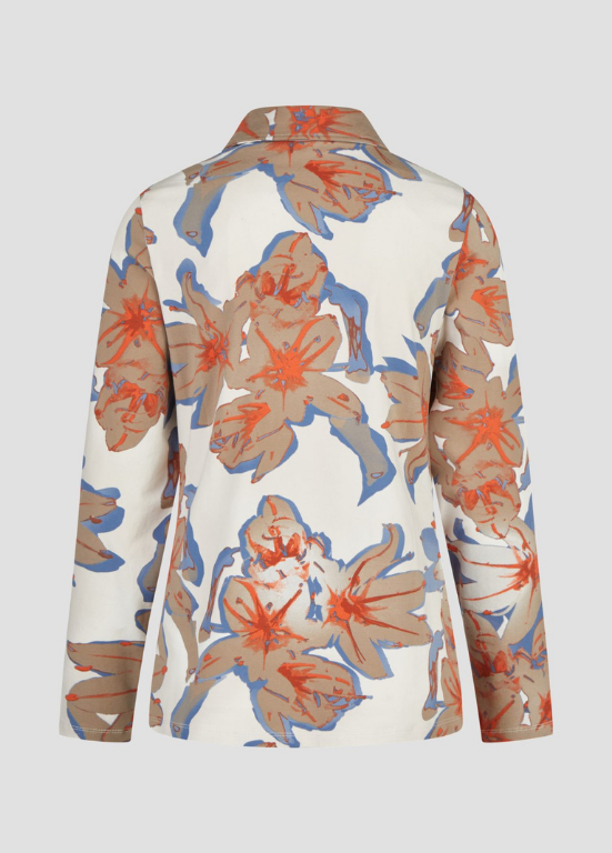 CAMISA EM MALHA DE ALGODÃO COM ESTAMPADO AZUL E LARANJA - BARBARA LEBEK