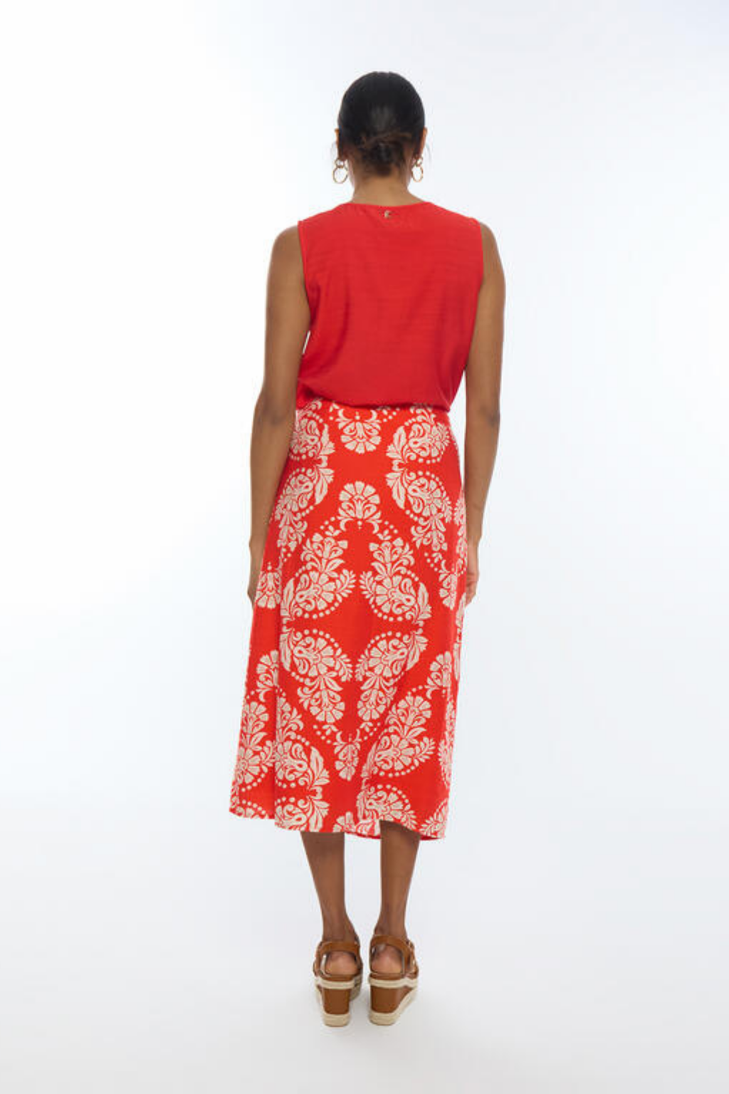 SAIA MIDI VERMELHA COM PADRÃO FLORAL - LOLA CASADEMUNT