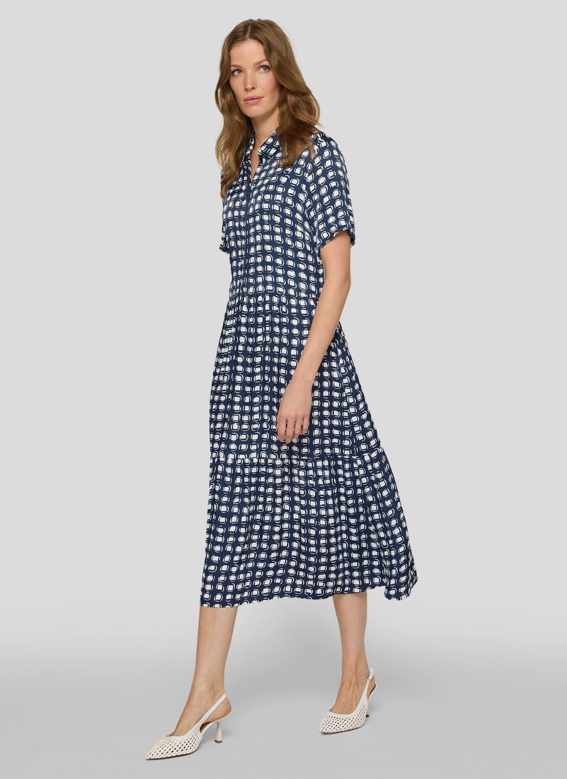 VESTIDO EM VISCOSE COM ESTAMPADO ELEGANTE AZUL MARINHO - RABE