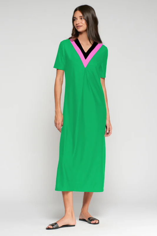 VESTIDO LONGO DE CORTE RETO EM VERDE COM DECOTE EM V - VILAGALLO