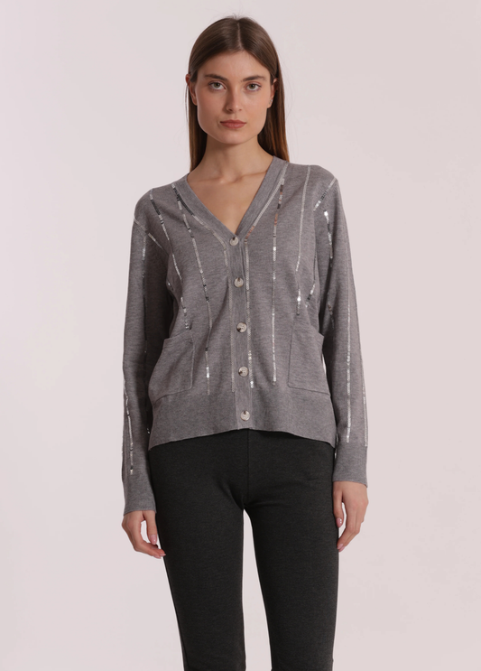 CARDIGAN COM PORMENORES EM LANTEJOULAS - MIMI MUA