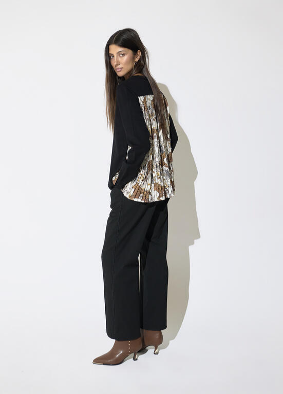 JERSEY DE MALHA PRETO COM COSTAS ANIMAL PRINT PLISSADAS - LOLA CASADEMUNT