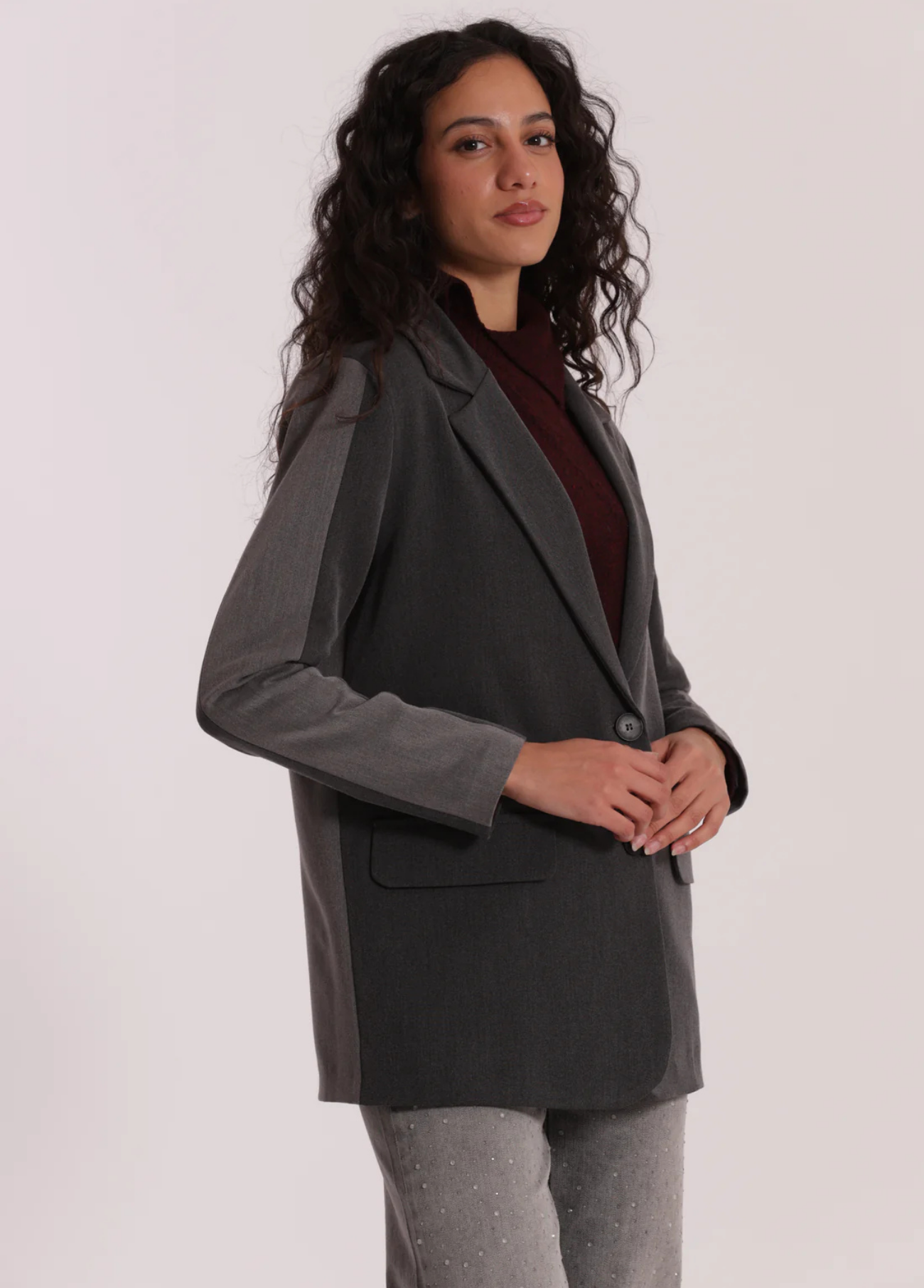 BLAZER BICOLOR EM 2 TONS DE CINZA - MIMI MUA