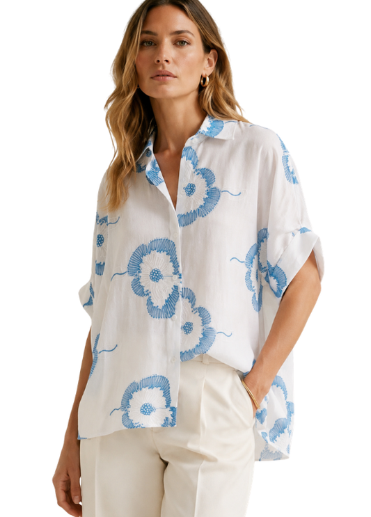 CAMISEIRO FLUIDO COM BORDADO FLORA - FERRACHE