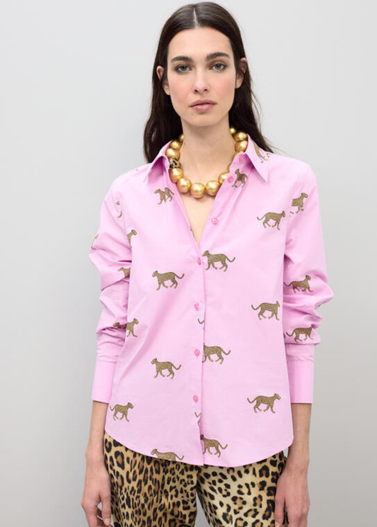 CAMISA ROSA DE POPELINA COM ESTAMPA LEOPARDO - LOLA CASADEMUNT