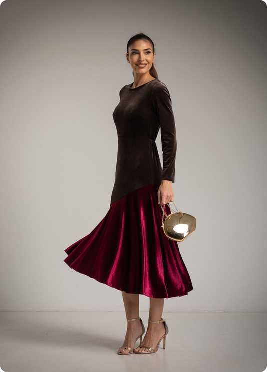 VESTIDO MIDI TIPO VELUDO DEGRADÊ - ALBANOS