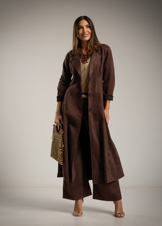 CASACO TIPO TRENCH COAT CASTANHO TOQUE MACIO - ALBANOS