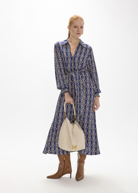 VESTIDO EM VISCOSE AZUL ESTAMPADO GEOMÁTRICO - LOLA CASADEMUNT