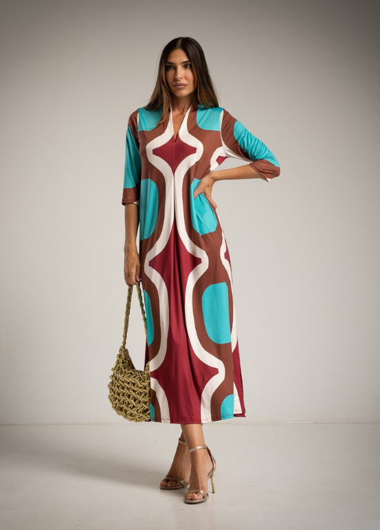 VESTIDO MAXI ESTAMPADO GEOMÉTRICO - ALIBY