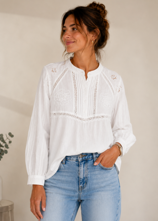 CAMISA EM ALGODÃO COM BORDADOS - ALIBY
