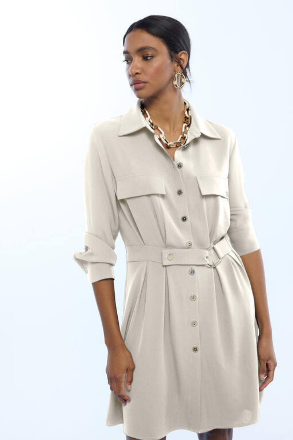 VESTIDO CAMISEIRO FLUIDO COM CINTO AJUSTÁVEL - LOLA CASADEMUNT