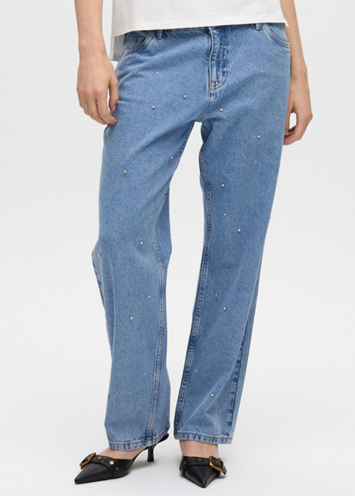 JEANS DENIM DE ALGODÃO COM STRASS - LOLA CASADEMUNT