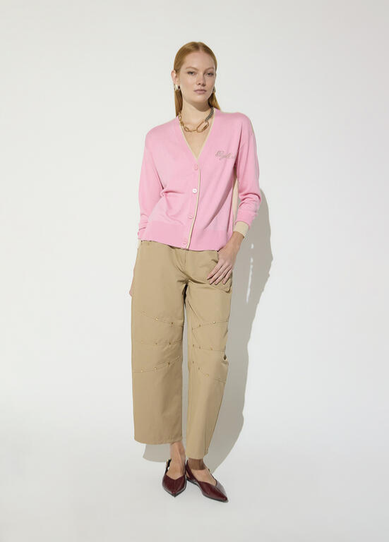 CARDIGAN DE MALHA ROSA E BEGE MAITE - LOLA CASADEMUNT
