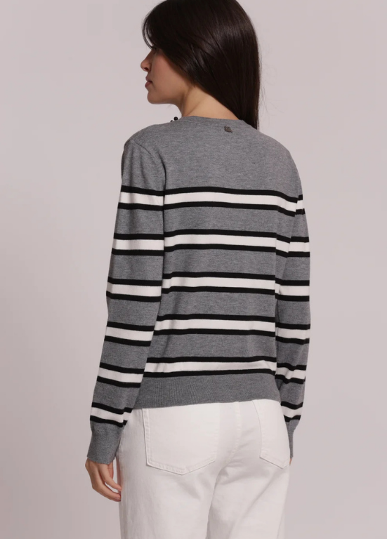 CARDIGAN DE MALHA COM RISCAS E DETALHES DE PÉROLAS - MIMI MUA