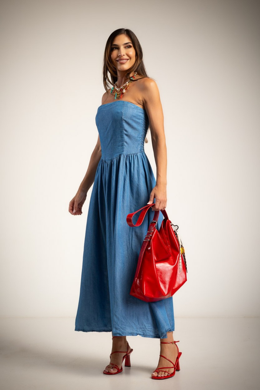 VESTIDO CAI CAI EM DENIM COM CAIMENTO FLUIDO - ALBANO'S