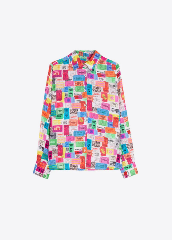 CAMISA DE MANGA COMPRIDA COM ESTAMPADO DE BILHETES MULTICOLOR - VILAGALLO