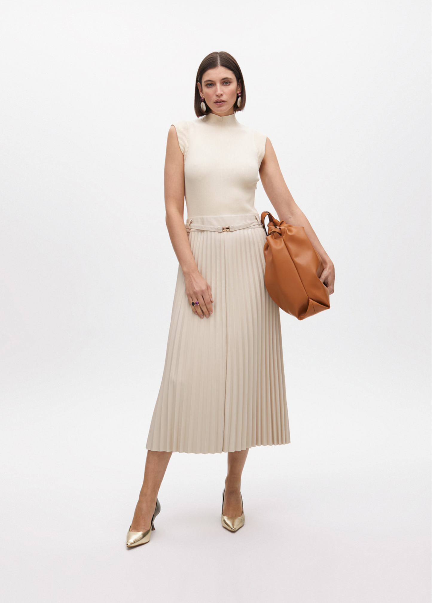 VESTIDO MIDI ELEGANTE COM SAIA PLISSADA E CINTO - LOLA CASADEMUNT