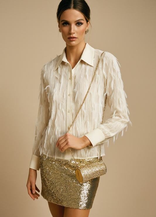 CAMISA PÉROLA COM PENAS - OPERÀ