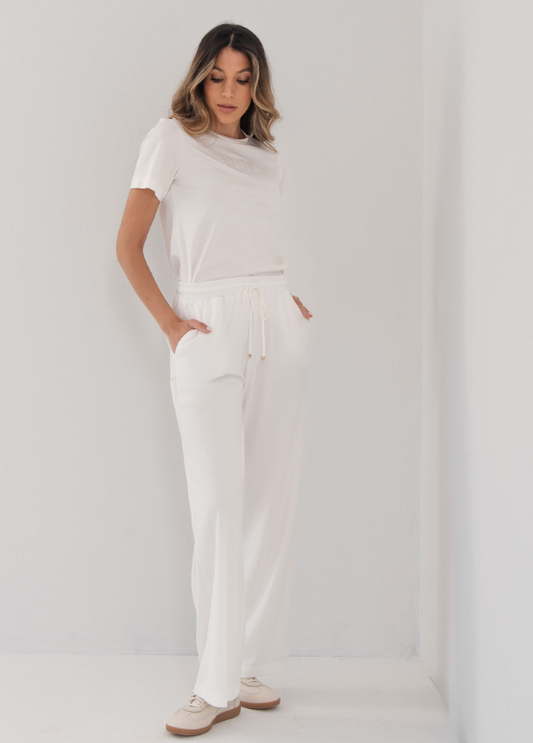 CALÇA FEMININA WIDE LEG EM MALHA FLUIDA  COM ELÁSTICO - FERRACHE
