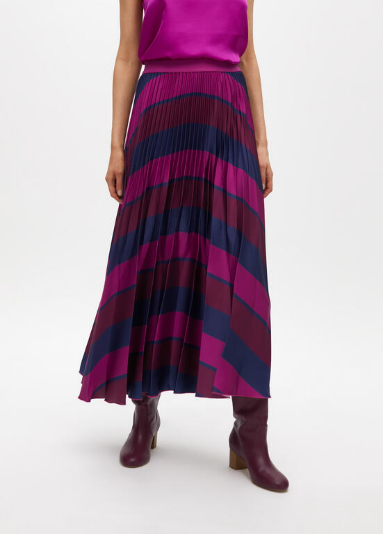 SAIA PLISSADA MIDI COM RISCAS DIAGONAIS - LOLA CASADEMUNT