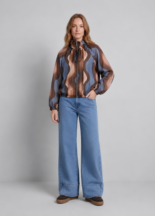 BOMBER DE TECIDO LEVE ESTAMPADO AZUL E CASTANHO - SMF