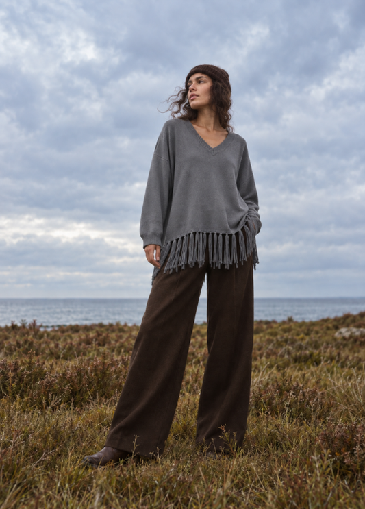 CAMISOLA DE MALHA CINZENTA COM FRANJAS - BARBARA LEBEK