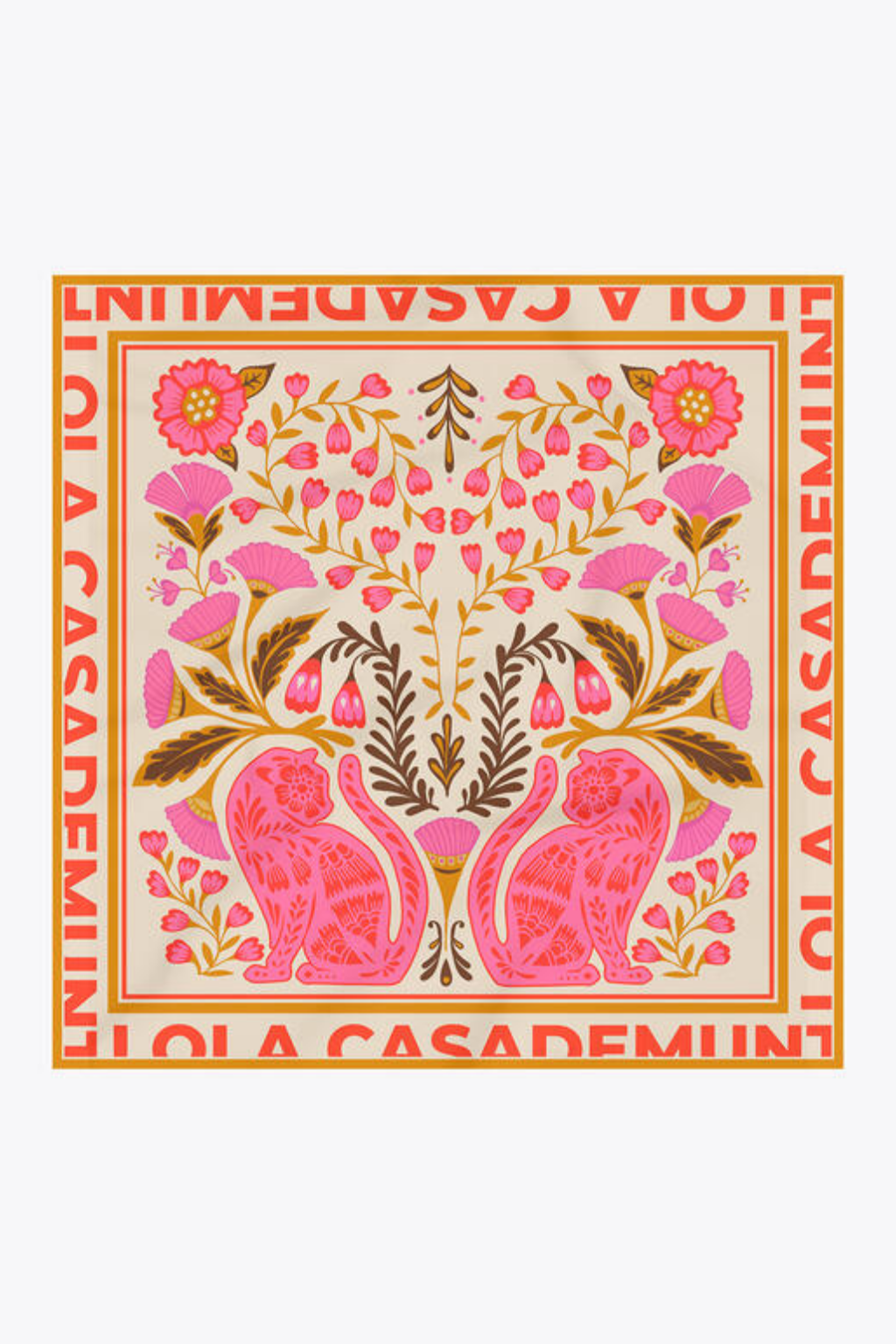 LENÇO EM CETIM COM ESTAMPADO FLORAL E ANIMAL 70* - LOLA CASADEMUNT