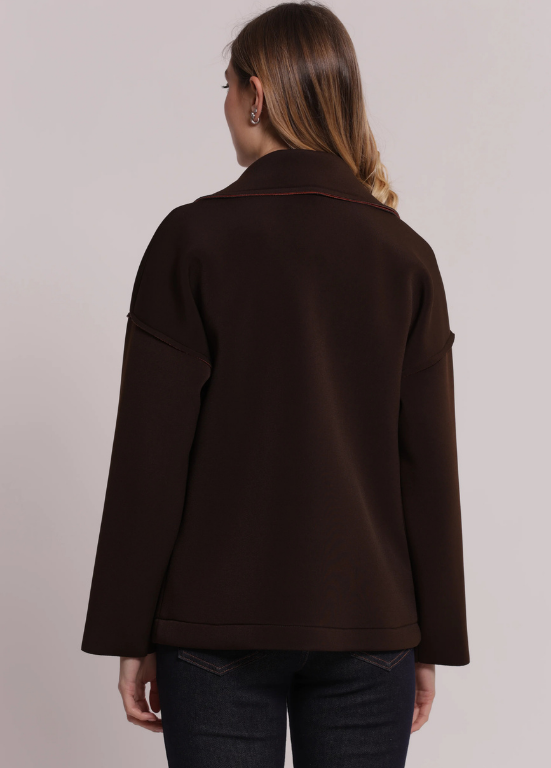 CASACO CASTANHO DE NEOPRENE COM CONSTRASTE LARANJA - MIMI MUA