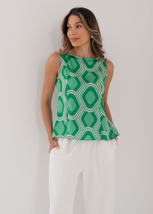 TOP ESTAMPADO COM PADRÃO GRÁFICO VERDE E BRANCO - FERRACHE
