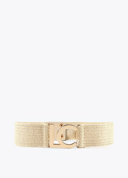CINTO ELÁSTICO COM EFEITO RÁFIA E LOGOTIPO DOURADO - LOLA CASADEMUNT