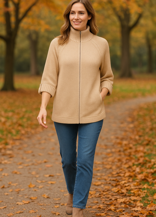 BLUSÃO DE MLAHA COM MANGAS 3/4 ESTILO CAPA - BARBARA LEBEK