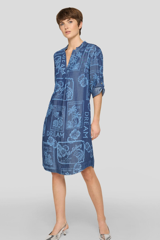 VESTIDO EM TENCEL AZUL ESTAMPADO - RABE
